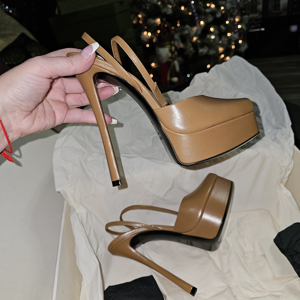 NEW SAINT LAURENT La Scandale 110 Platform Sandals In Aesthetic Brown 36.5 YSL